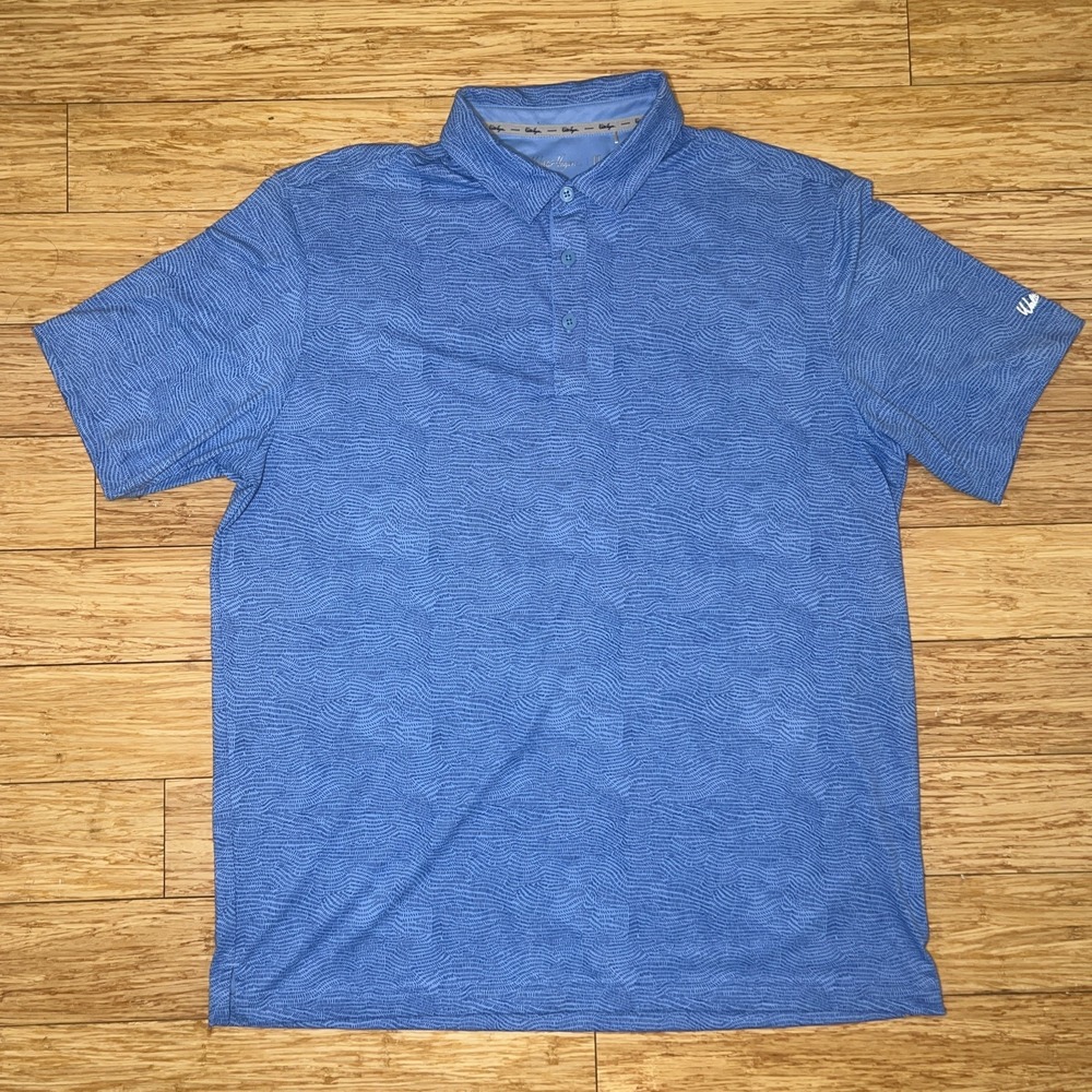 Walter Hagen Performance Polo Mens Large Blue Geometric Golf Perfect 11 Shirt
